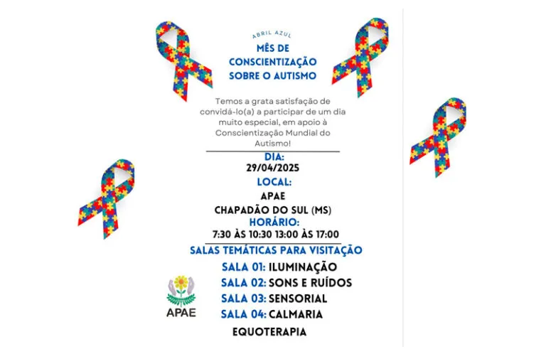 APAE e o CER-II de Chapadão do Sul convida a todos para evento de conscientização sobre o autismo