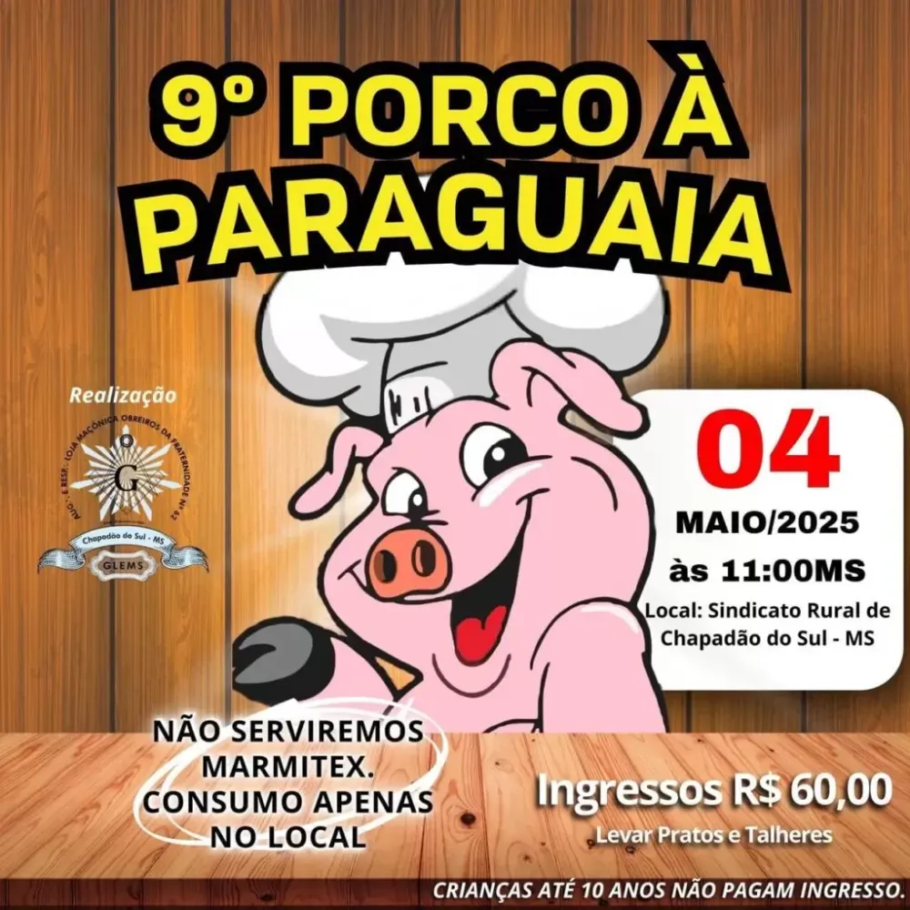 Loja maçônica promove neste domingo Porco a Paraguaia