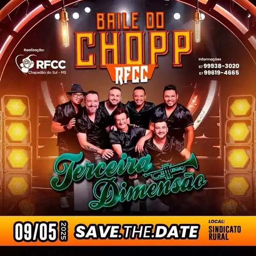 RFCC promove nesta sexta-feira 09 baile do Chopp com a banda Terceira Dimensão.