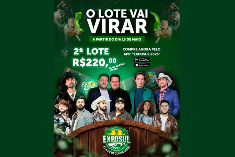 Hoje (12) último dia de passaporte para a 31ª Exposul a R$190,00