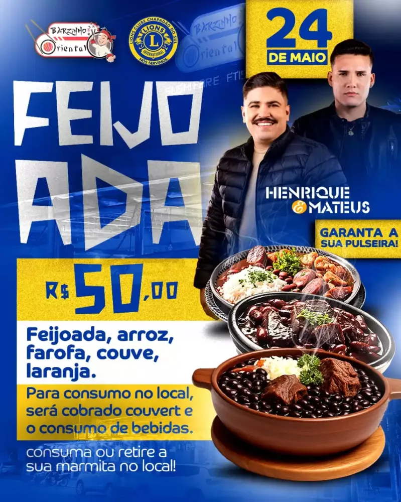 Neste sábado tem a feijoada do Lions Clube