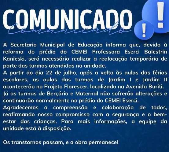 A Secretaria Municipal de Educação informa 