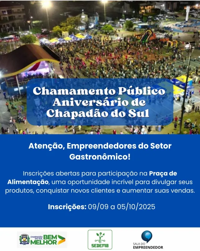 Prefeitura abre chamamento público para empreendedores do setor gastronômico participar da festa de aniversário do município