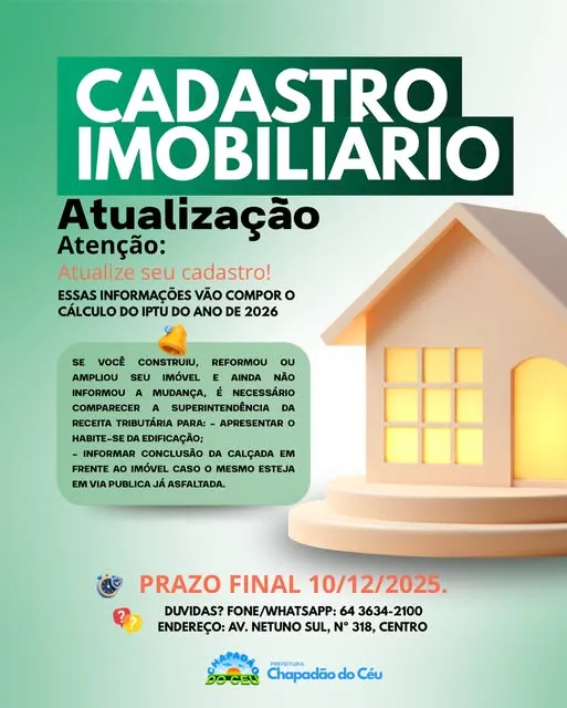 CHEGOU A HORA DE ATUALIZAR O CADASTRO DO SEU IMÓVEL!