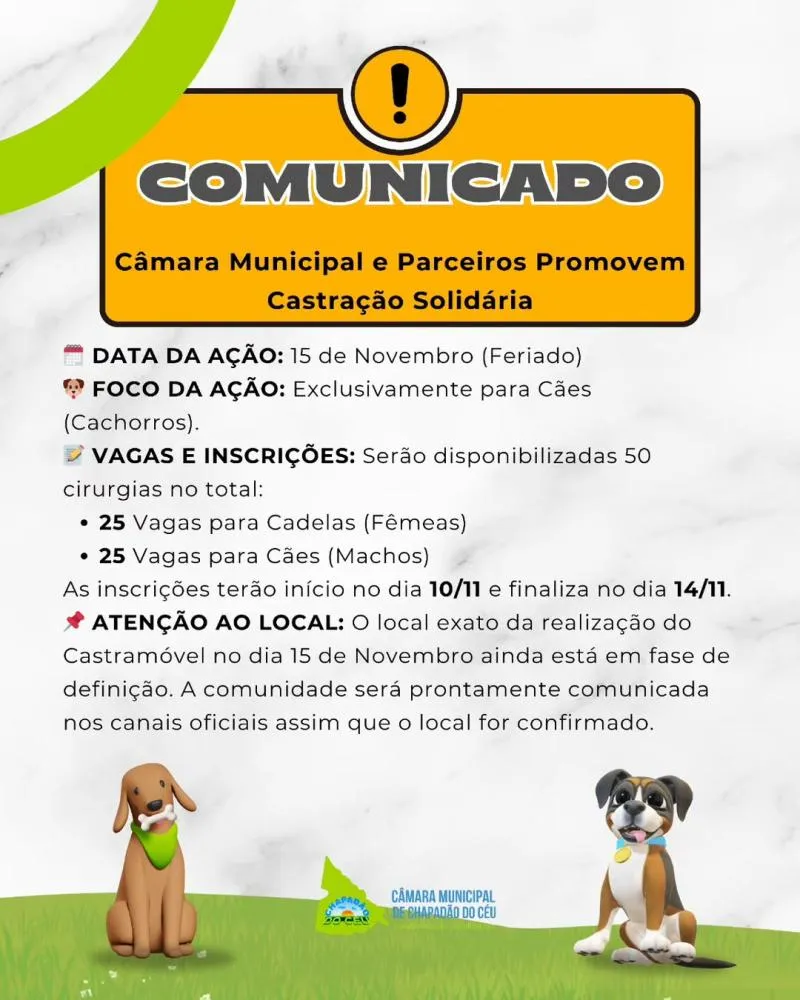 ÇÃO DE SAÚDE E BEM-ESTAR ANIMAL EM CHAPADÃO DO CÉU.