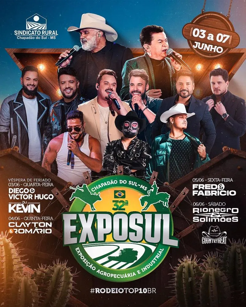 LANÇADA OFICIALMENTE A PROGRAMAÇÃO DE SHOWS DA 32ª EXPOSUL EM CHAPADÃO DO SUL