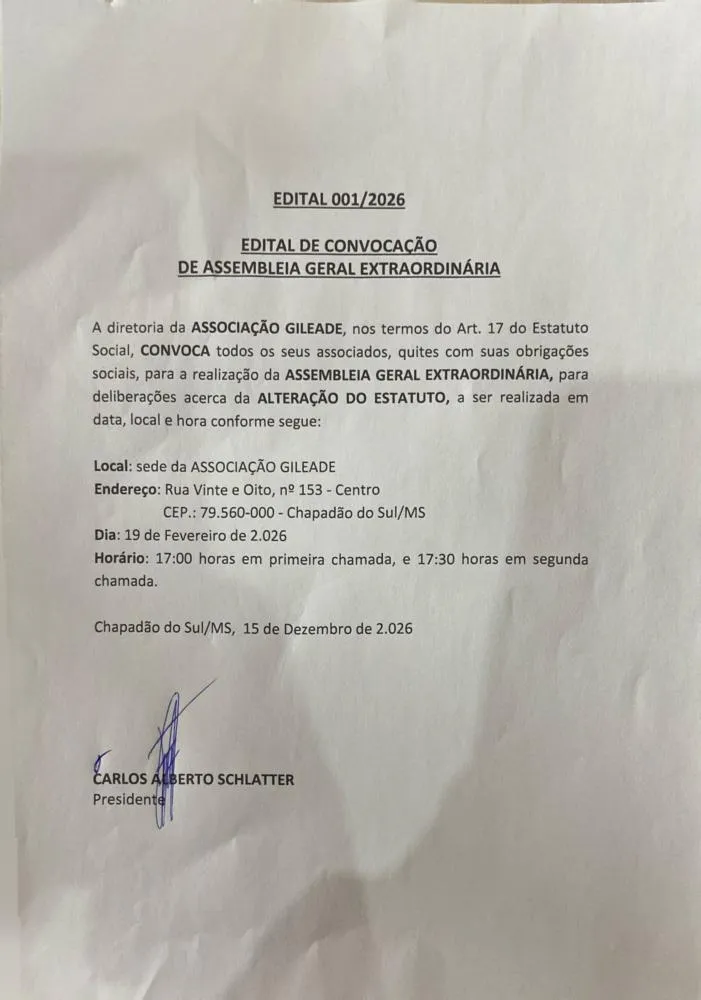 Gileade publica edital de convocação da assembleia geral extraordinária 