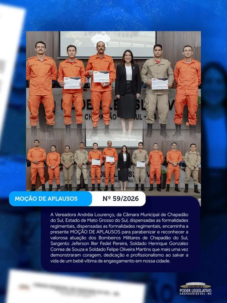 A Câmara Municipal de Chapadão do Sul aprovou moção de aplausos