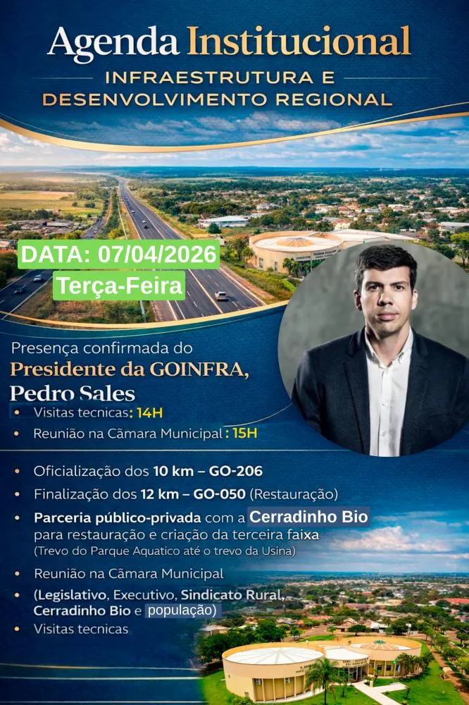Presidente sa GOINFRA Pedro Sales, vem novidades para Chapadão do Céu - GO