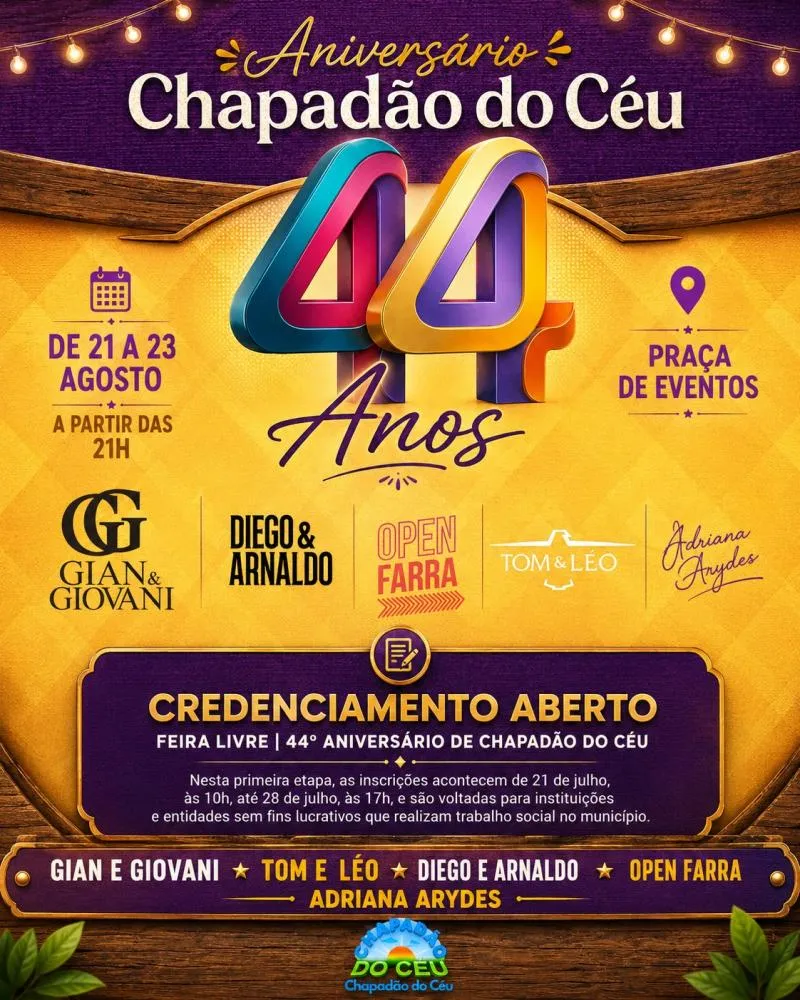 ANIVERSÁRIO DA CIDADE 44 ANOS, 1º ETAPA DE CREDENCIAMENTO ABERTA PARA A FEIRA LIVRE!