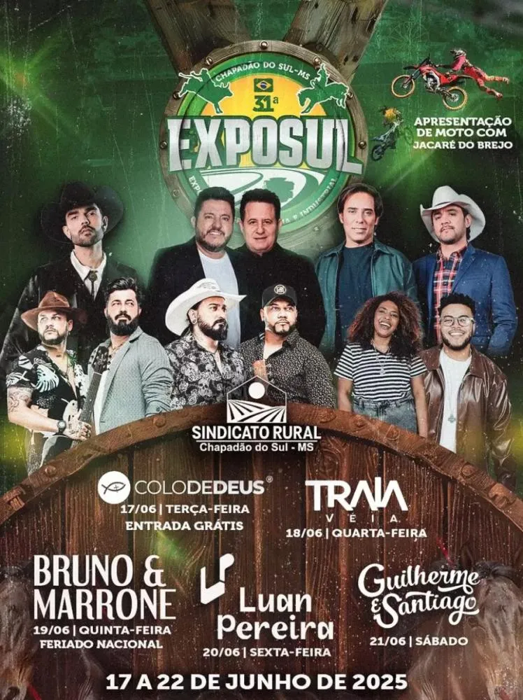 Sindicato Rural de Chapadão do Sul divulga a grade de shows da 31ª Exposul